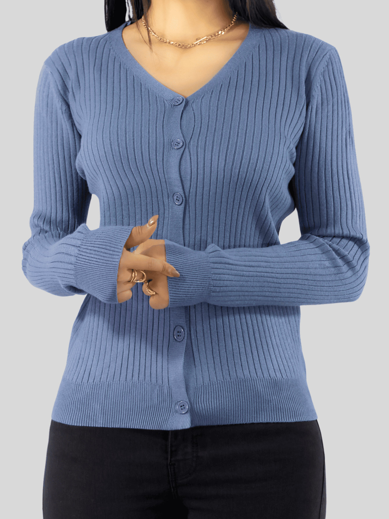 Foto 7 pulgar | Suéter Para Mujer De Manga Larga Con Botones A Juego Sweater Dama De Punto Abrigo Suéteres Suet-1043 Gris Claro J