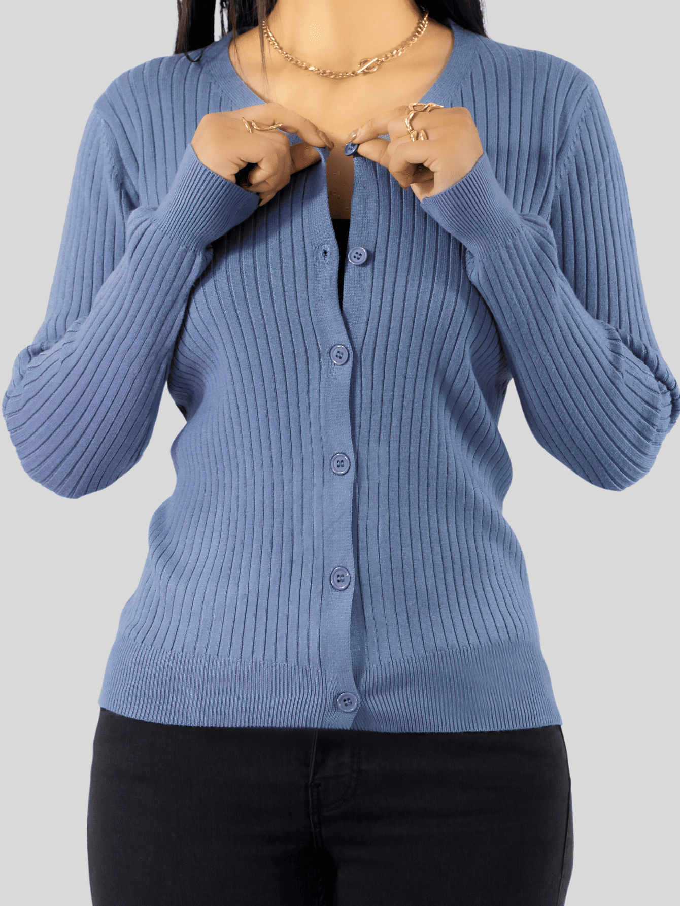 Foto 8 pulgar | Suéter Para Mujer De Manga Larga Con Botones A Juego Sweater Dama De Punto Abrigo Suéteres Suet-1043 Gris Claro J