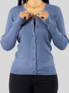 Foto 7 | Suéter Para Mujer De Manga Larga Con Botones A Juego Sweater Dama De Punto Abrigo Suéteres Suet-1043 Gris Claro J