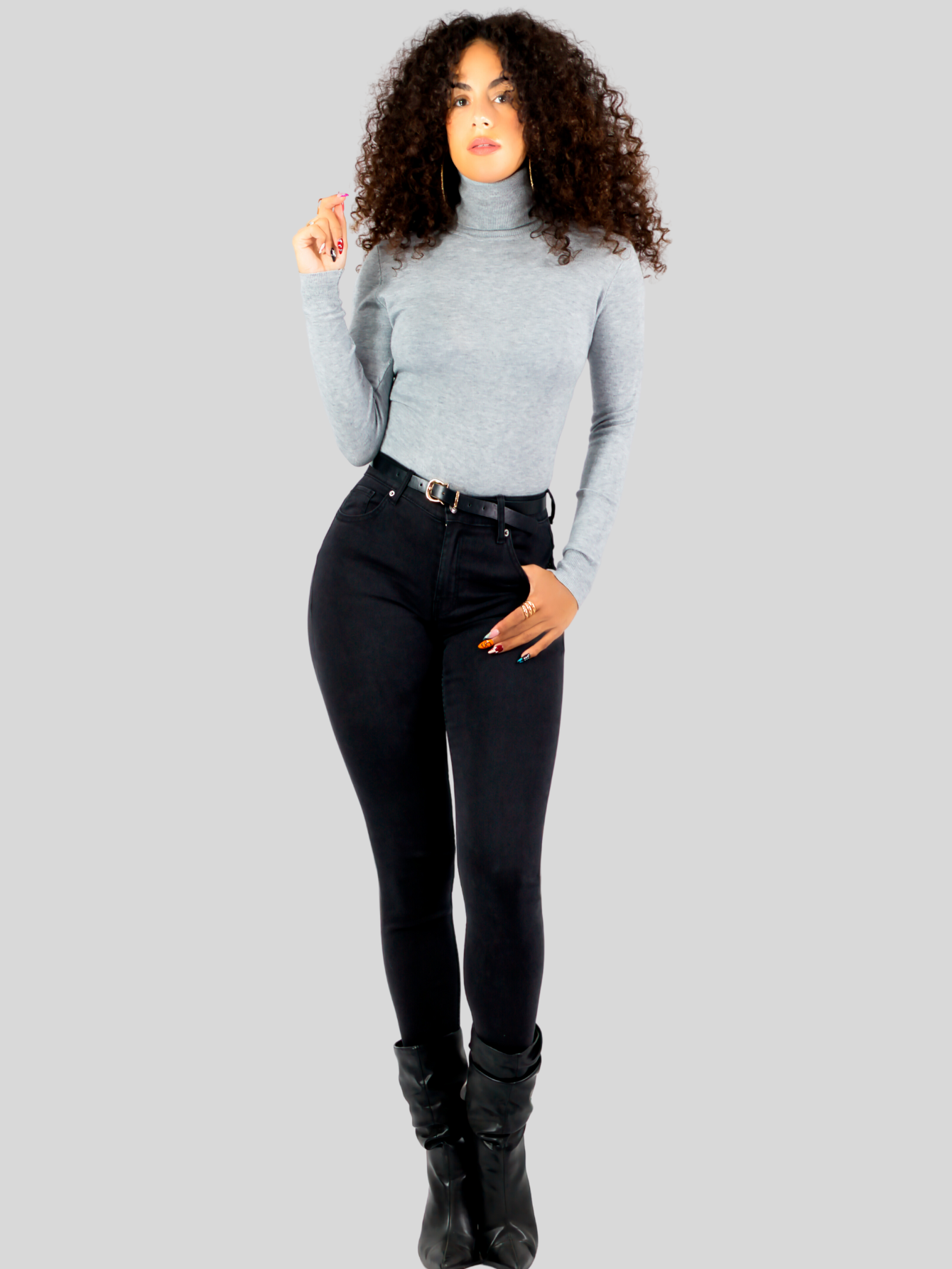 Foto 3 pulgar | Sueter Mujer De Cuello Alto Suet-1044 Gris Sueteres Dama Sweaters