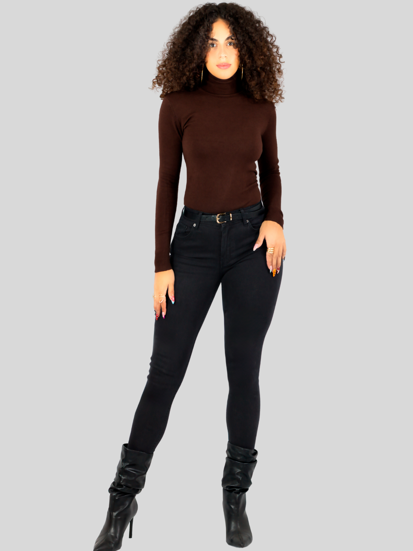 Foto 3 pulgar | Sueter Mujer De Cuello Alto Suet-1044 Cafe Claro Sueteres Dama Sweaters