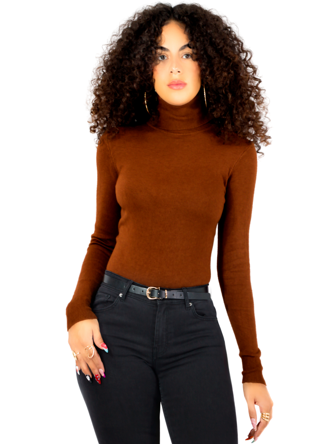Sueter Mujer De Cuello Alto Suet-1044 Cafe Sueteres Dama Sweaters