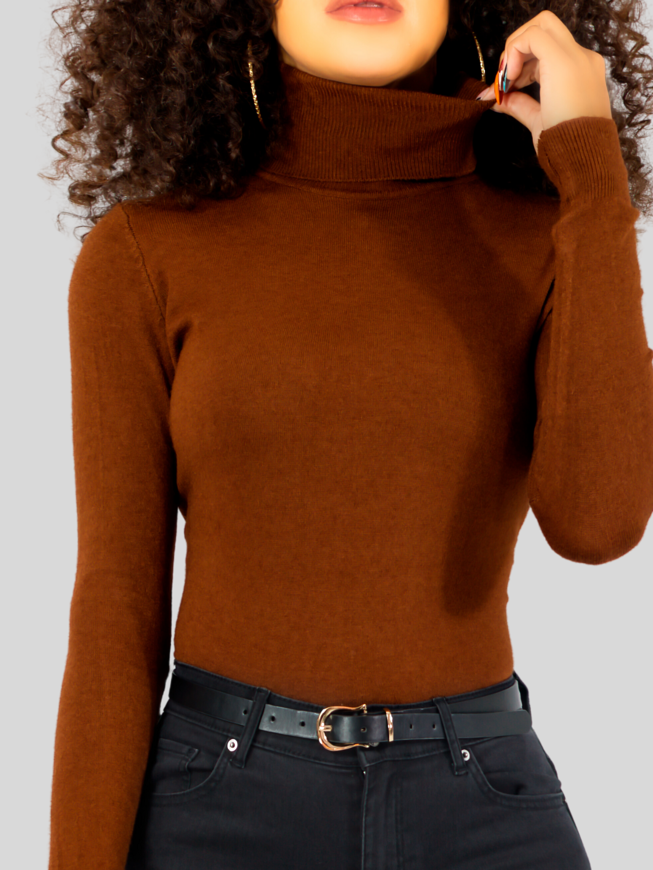 Foto 5 pulgar | Sueter Mujer De Cuello Alto Suet-1044 Cafe Sueteres Dama Sweaters