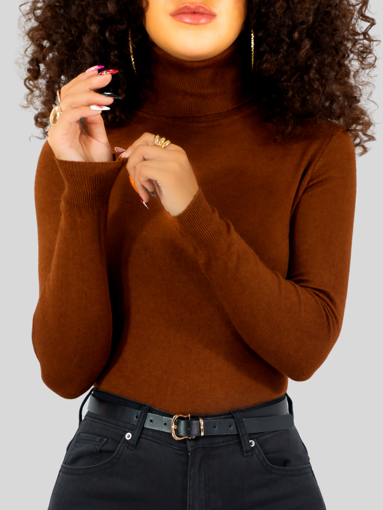 Foto 7 pulgar | Sueter Mujer De Cuello Alto Suet-1044 Cafe Sueteres Dama Sweaters