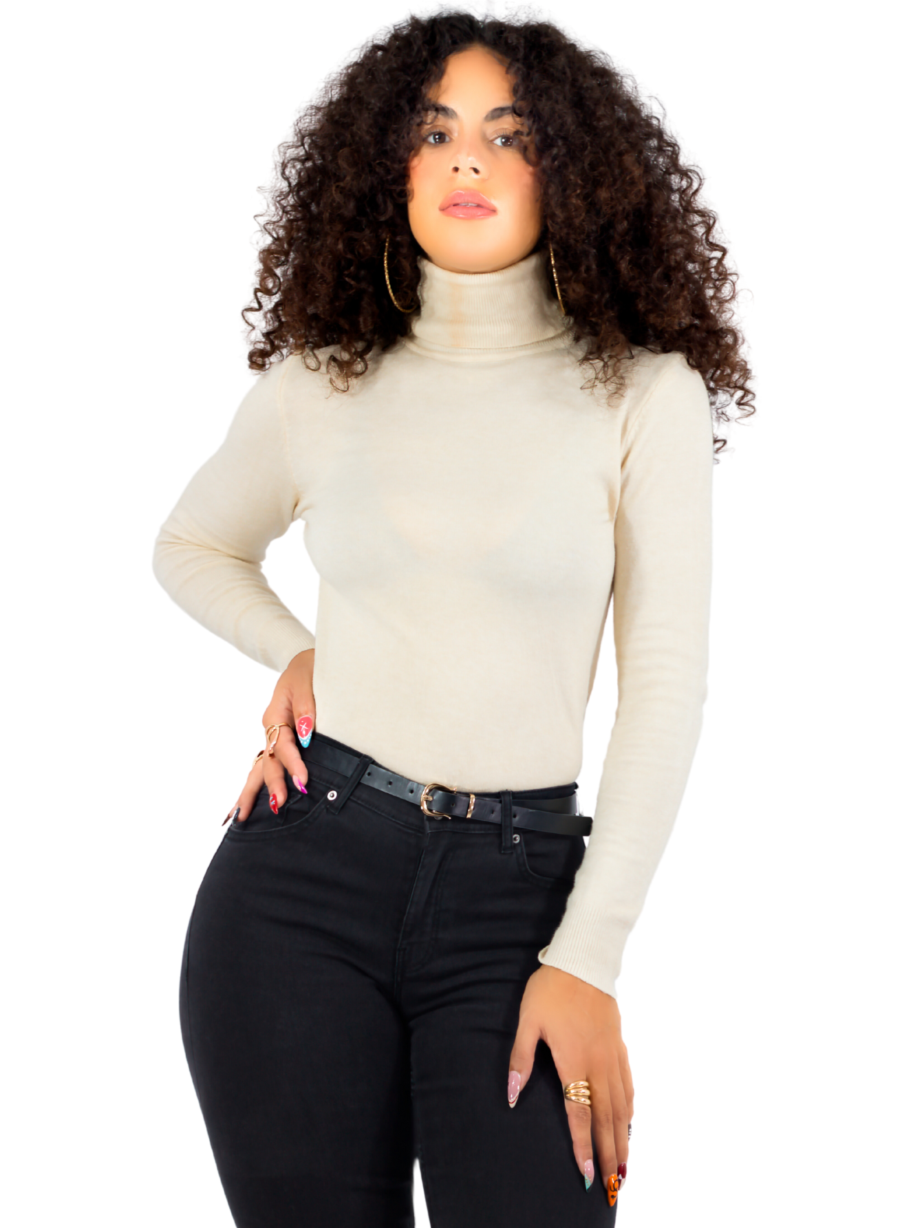 Sueter Mujer De Cuello Alto Suet-1044 Crema Sueteres Dama Sweaters
