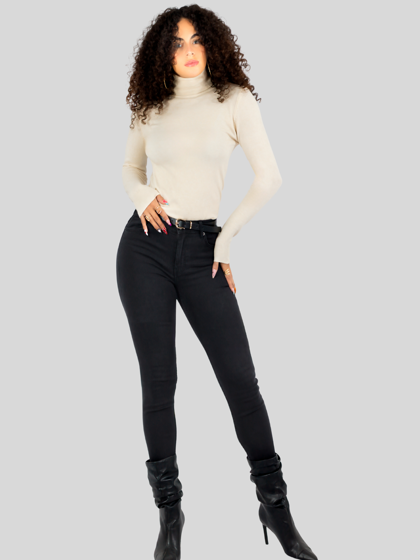 Foto 3 pulgar | Sueter Mujer De Cuello Alto Suet-1044 Crema Sueteres Dama Sweaters