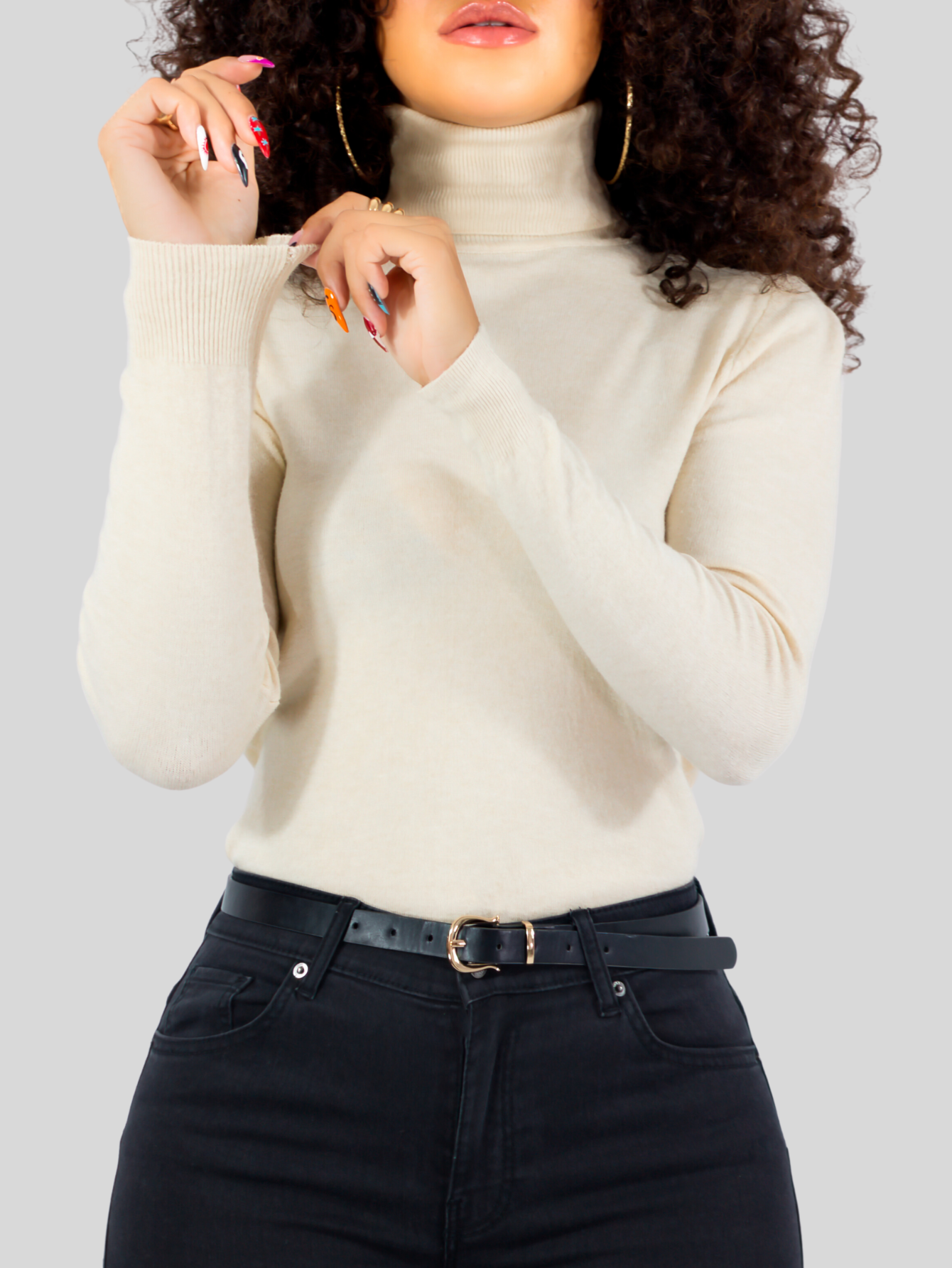 Foto 5 pulgar | Sueter Mujer De Cuello Alto Suet-1044 Crema Sueteres Dama Sweaters