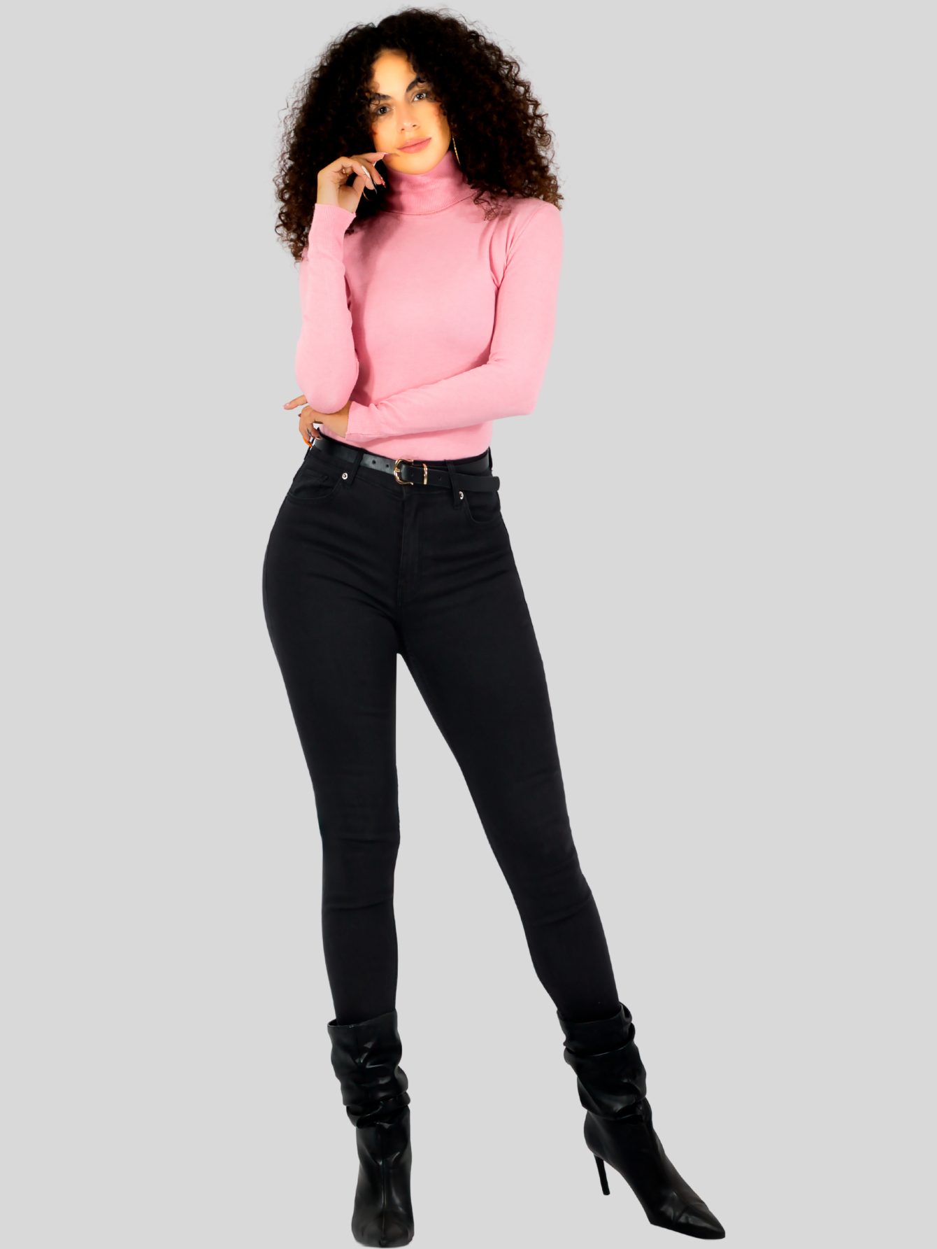 Foto 3 pulgar | Sueter Mujer De Cuello Alto Suet-1044 Rosa Sueteres Dama Sweaters