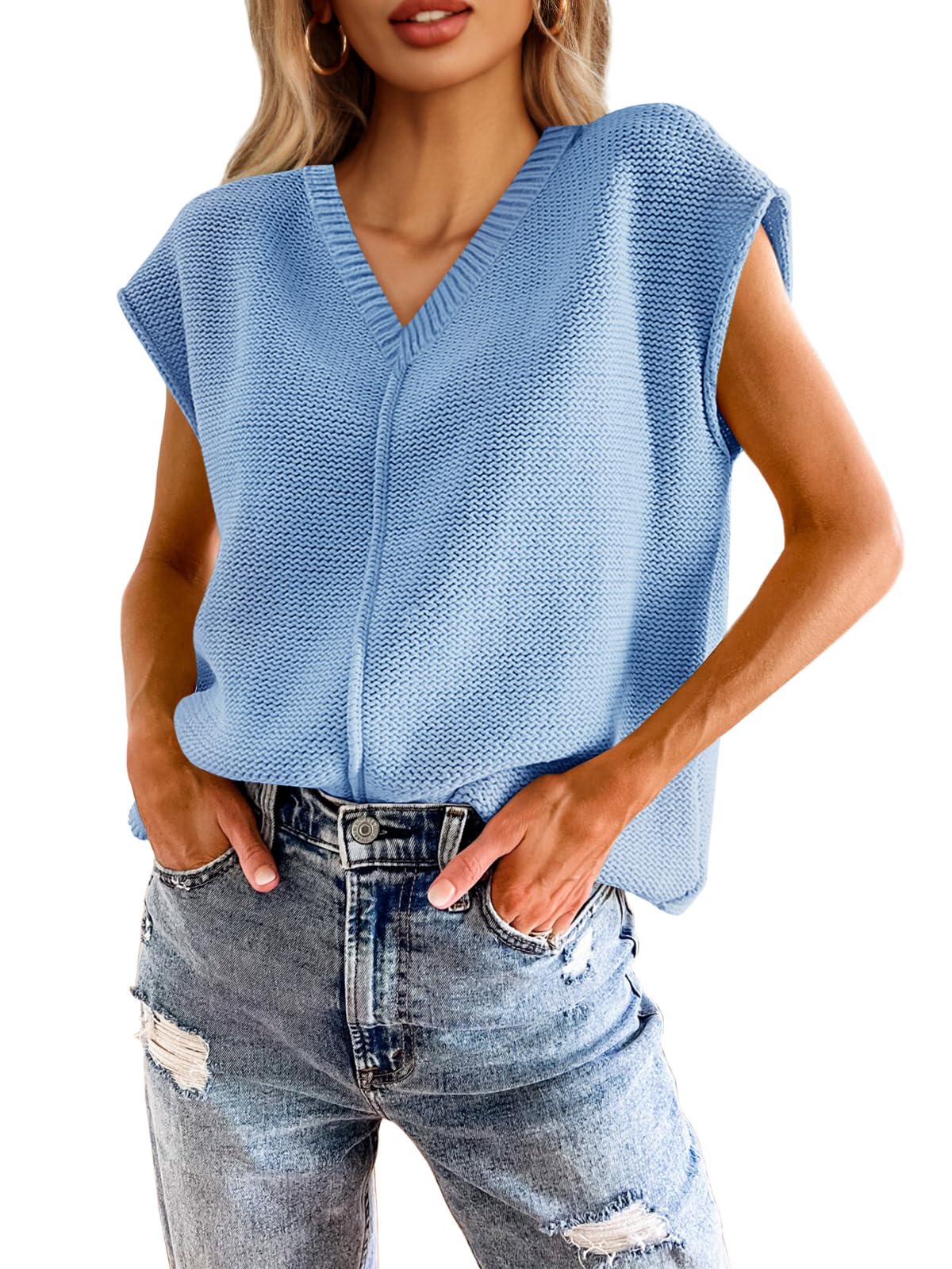 Foto 2 pulgar | Jersey Saodimallsu Con Cuello En V Y Manga Corta Para Mujer - Venta Internacional.