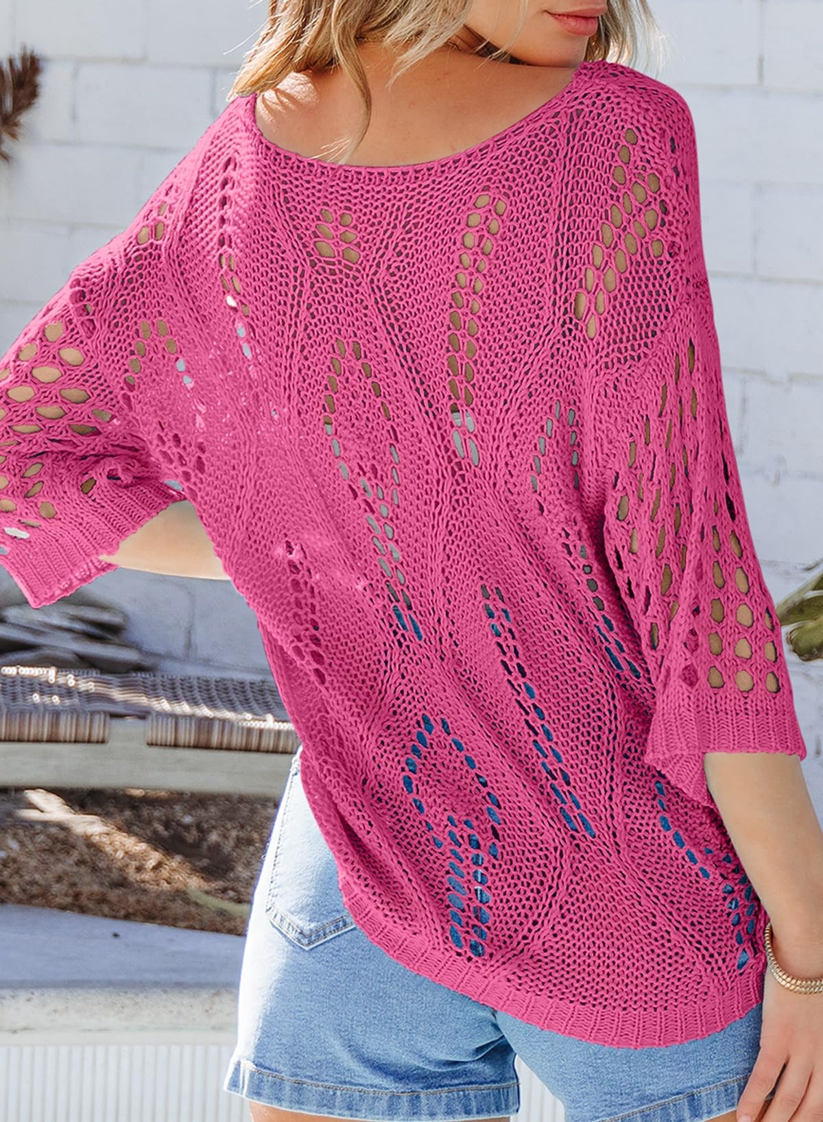 Foto 5 pulgar | Camiseta De Playa Cover Up Evaless Para Mujer, Color Rosa, Talla Xl - Venta Internacional.