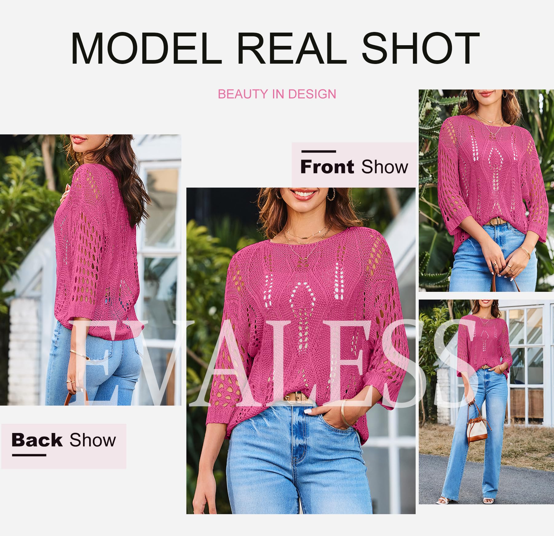 Foto 6 pulgar | Camiseta De Playa Cover Up Evaless Para Mujer, Color Rosa, Talla Xl - Venta Internacional.