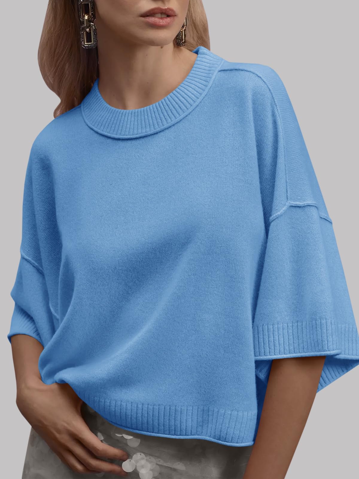 Foto 2 | Jersey De Manga Corta Saodimallsu De Punto Azul De Verano Para Mujer - Venta Internacional.