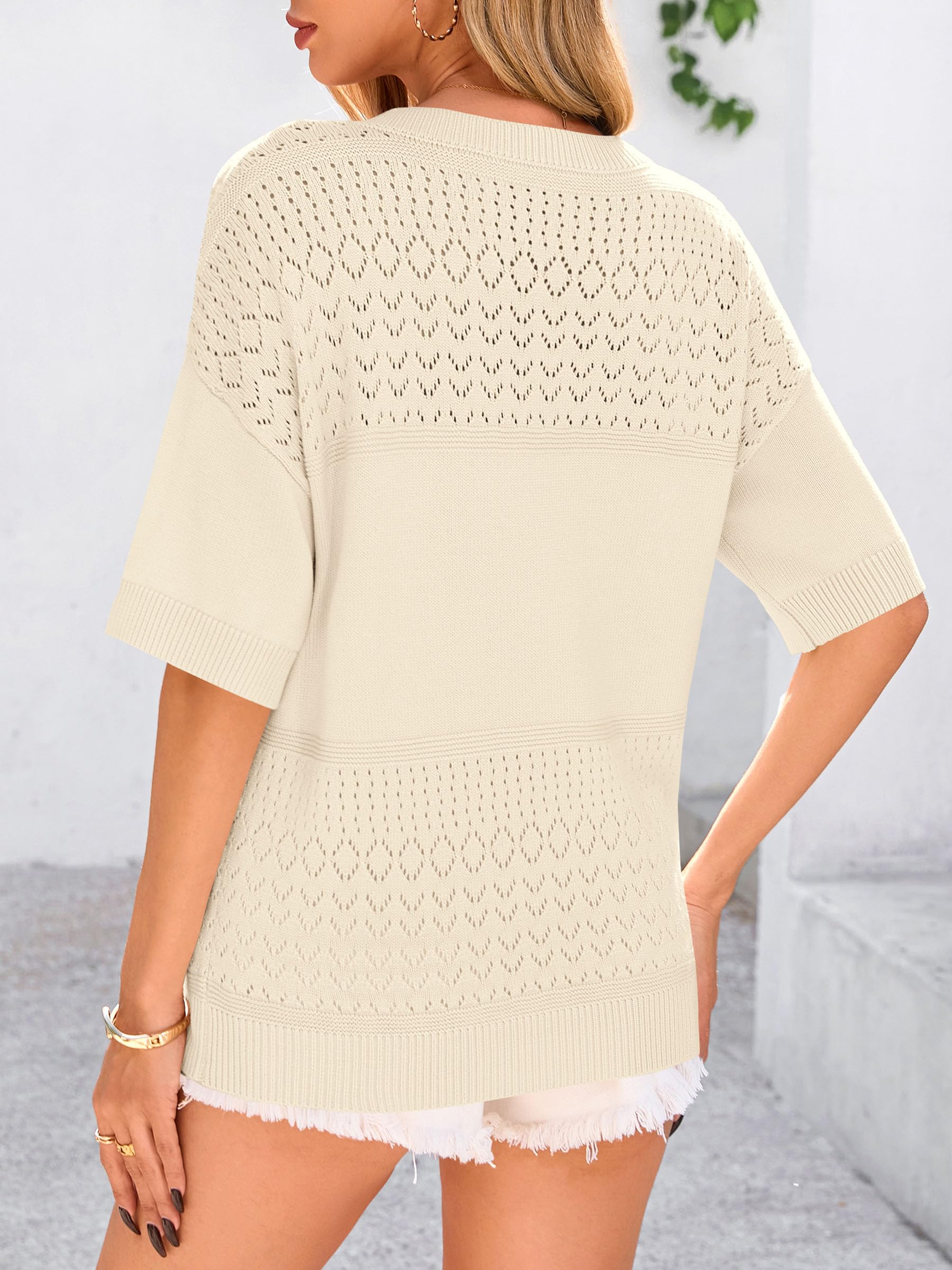 Foto 3 pulgar | Sudadera Prettygarden Para Mujer, Manga Corta, Cuello En V, Acanalada - Venta Internacional.