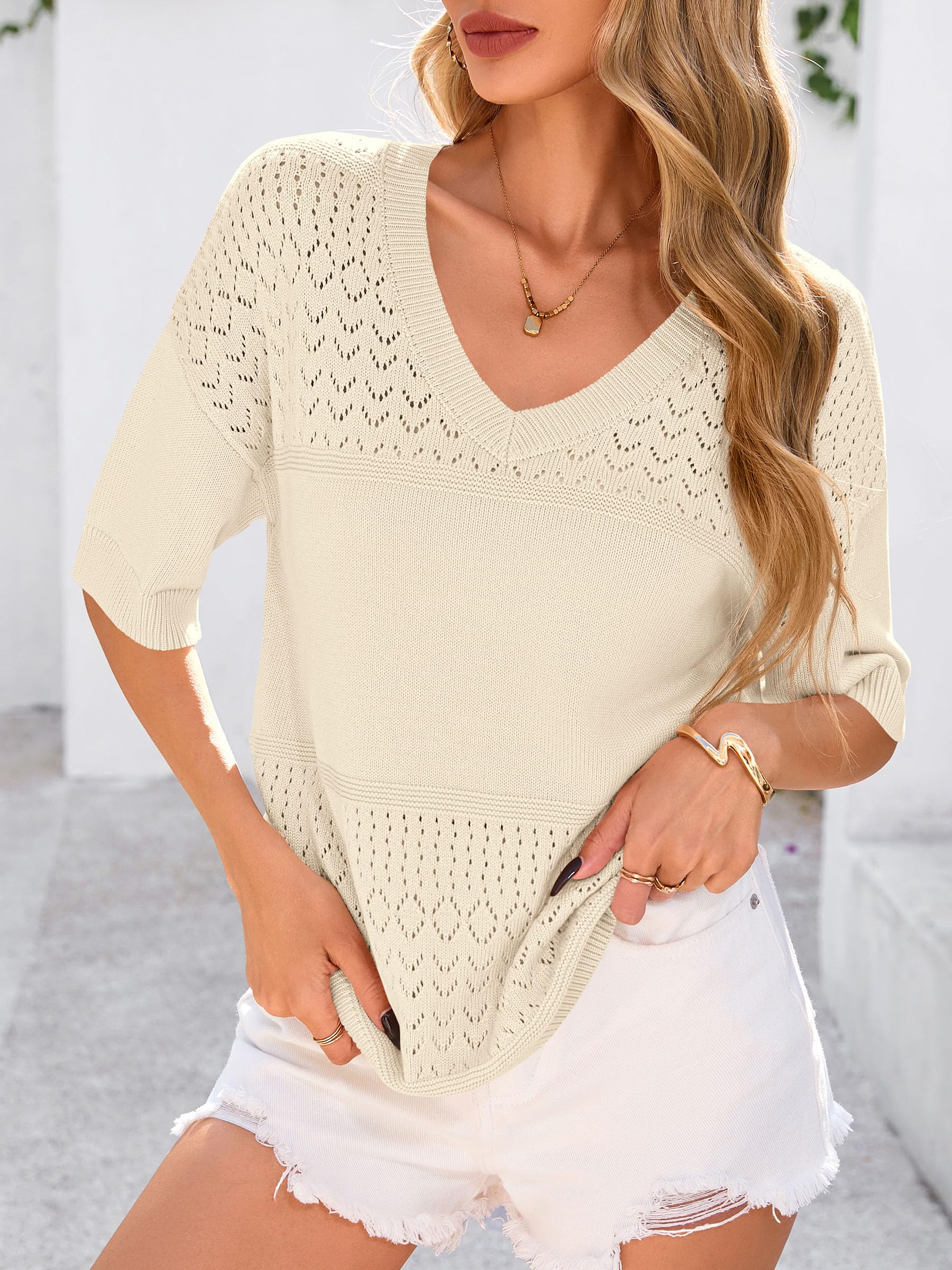 Foto 5 pulgar | Sudadera Prettygarden Para Mujer, Manga Corta, Cuello En V, Acanalada - Venta Internacional.