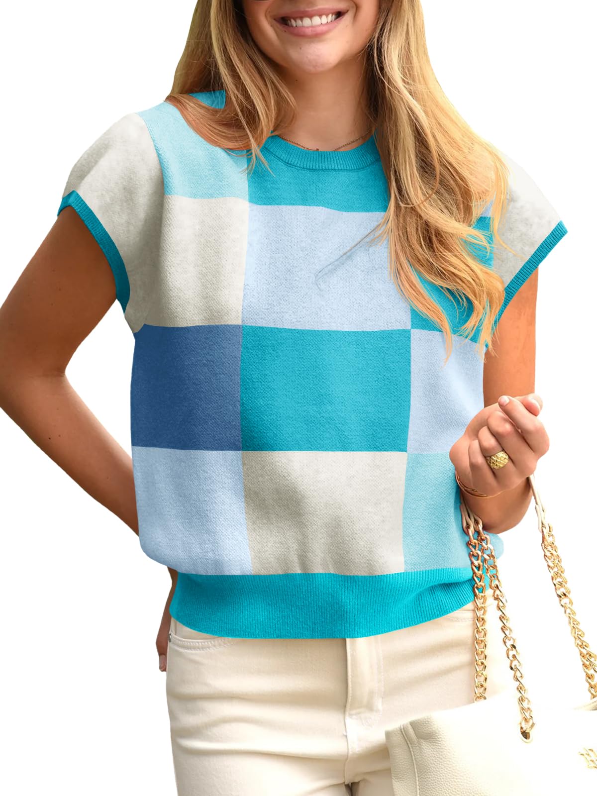 Foto 1 | Sudadera Saodimallsu De Manga Corta Para Mujer, Color Azul Bloque - Venta Internacional.
