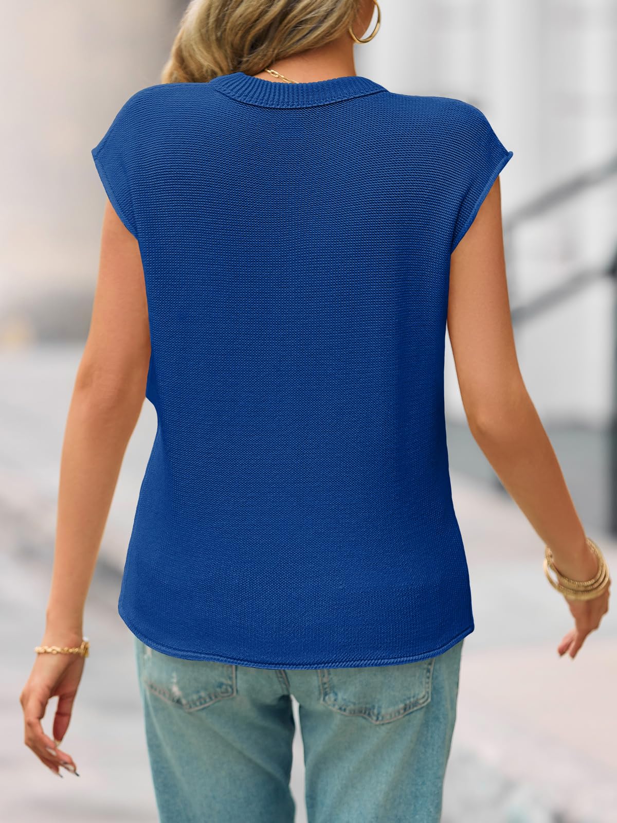 Foto 6 pulgar | Sudadera Saodimallsu De Verano Con Manga Corta Y Cuello En V, Azul Marino, Para Mujer - Venta Internacional.