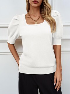 Foto 4 | Jersey Goranbon Puff De Manga Corta Para Mujer, Color Blanco Brillante - Venta Internacional.