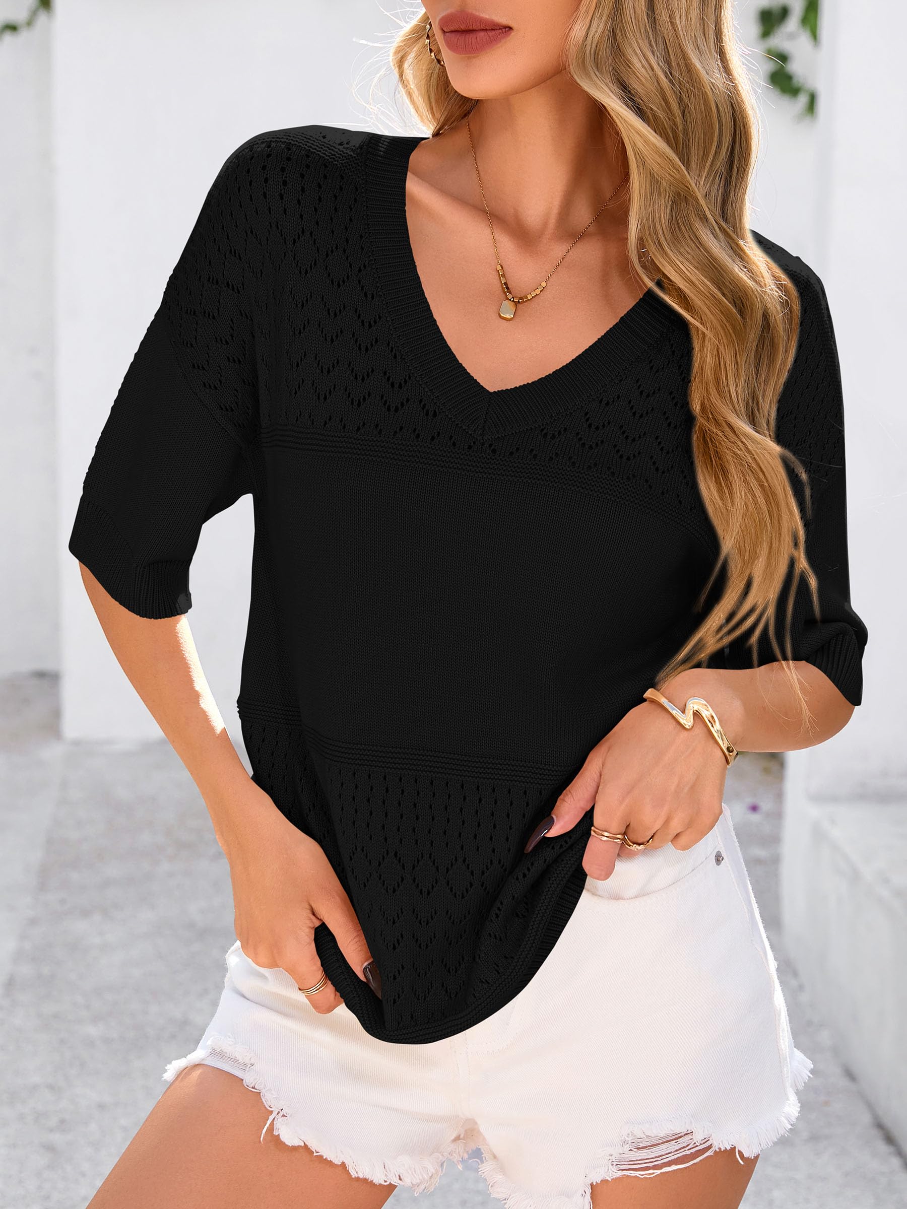 Foto 5 pulgar | Sudadera Prettygarden Para Mujer, Manga Corta, Cuello En V, Color Negro - Venta Internacional.