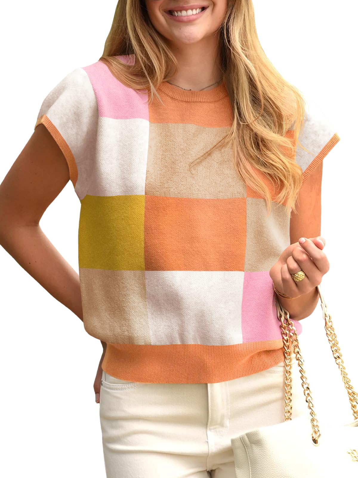 Foto 2 pulgar | Jersey Saodimallsu De Manga Corta Para Mujer, Color Block - Venta Internacional.