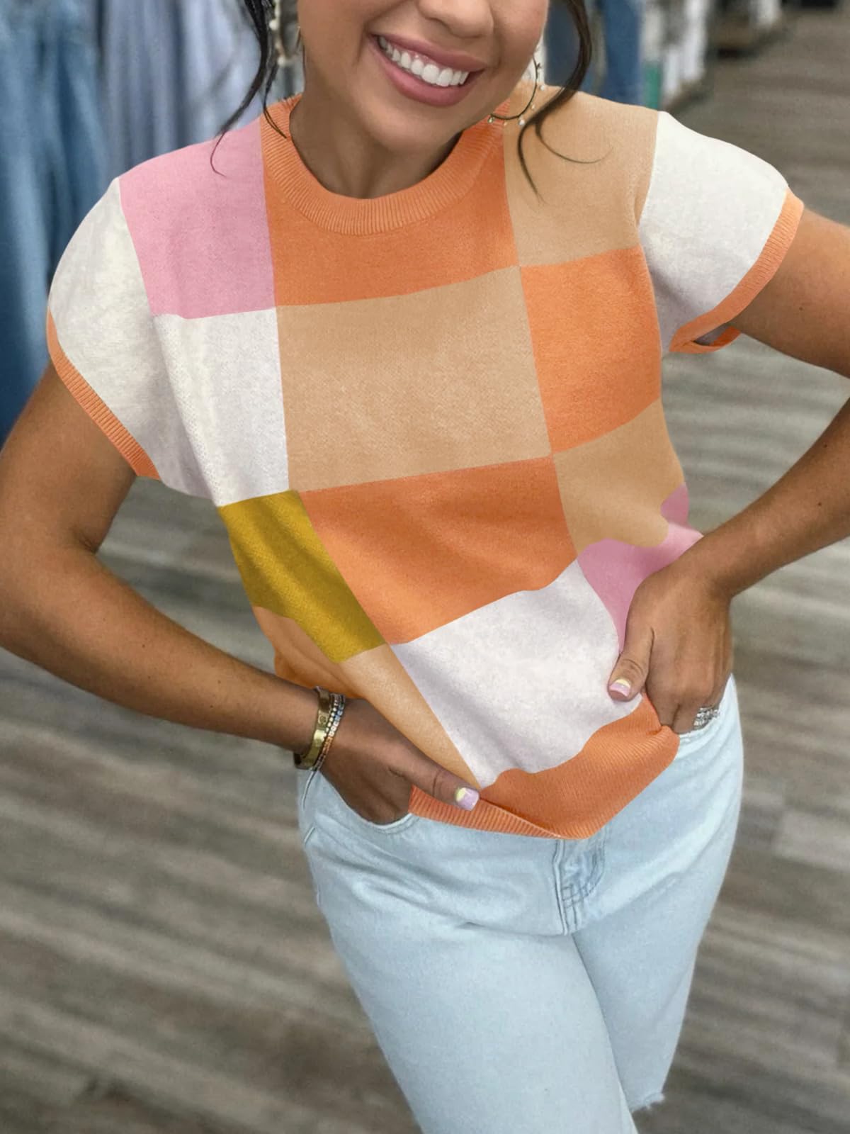 Foto 4 pulgar | Jersey Saodimallsu De Manga Corta Para Mujer, Color Block - Venta Internacional.