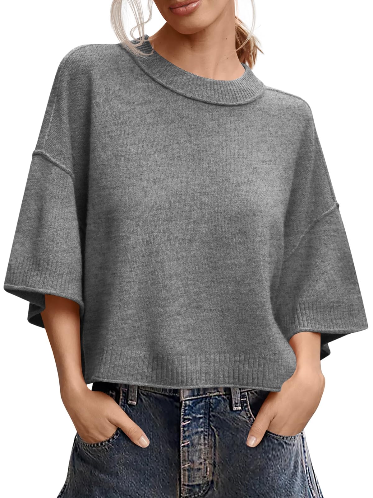 Jersey Saodimallsu De Manga Corta Para Mujer, Verano, Gris Oscuro - Venta Internacional.