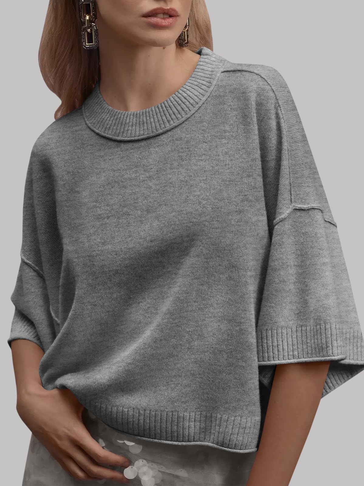 Foto 3 pulgar | Jersey Saodimallsu De Manga Corta Para Mujer, Verano, Gris Oscuro - Venta Internacional.