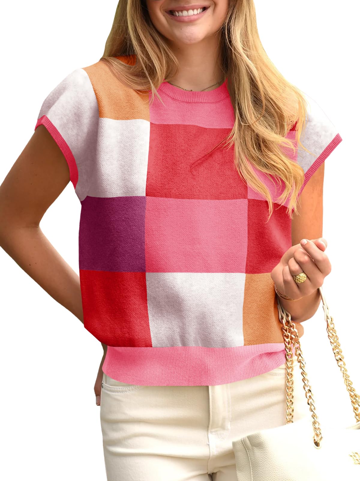 Foto 2 pulgar | Jersey Saodimallsu De Manga Corta Para Mujer, Color Block - Venta Internacional.