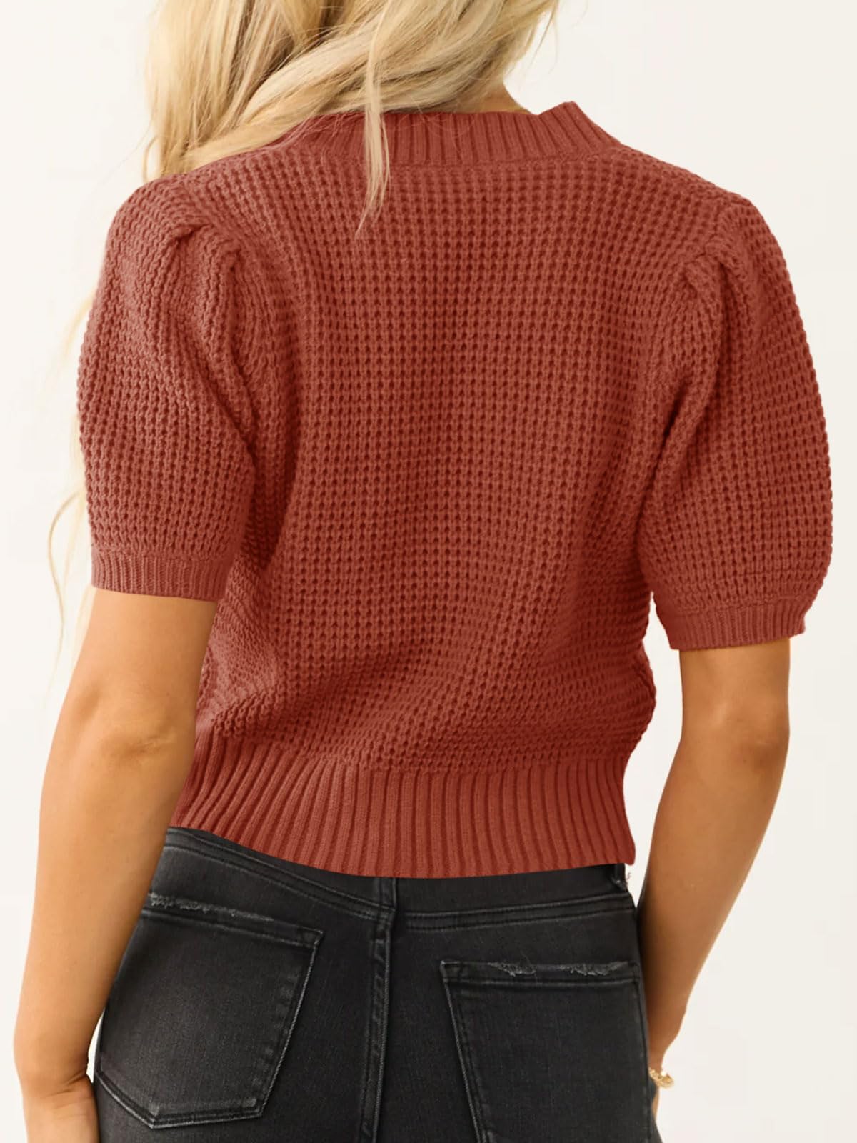 Foto 5 | Jersey Saodimallsu Puff, Manga Corta, Punto Gofrado, Cuello En V - Venta Internacional.