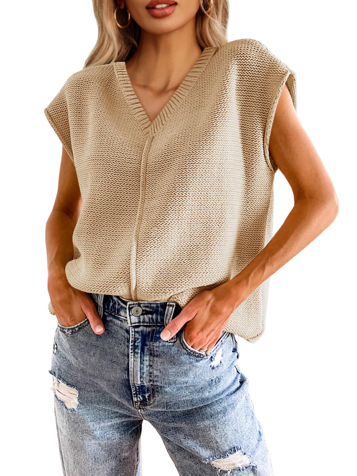 Foto 2 pulgar | Suéter Saodimallsu De Verano Con Manga Corta Y Cuello En V Para Mujer - Venta Internacional.