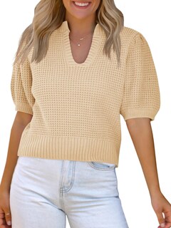 Foto 1 | Jersey Saodimallsu Puff, Manga Corta, Punto Gofrado, Cuello En V - Venta Internacional.