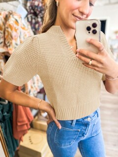 Foto 3 | Jersey Saodimallsu Puff, Manga Corta, Punto Gofrado, Cuello En V - Venta Internacional.