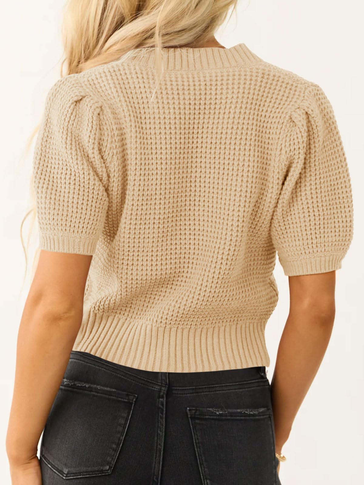 Foto 5 | Jersey Saodimallsu Puff, Manga Corta, Punto Gofrado, Cuello En V - Venta Internacional.