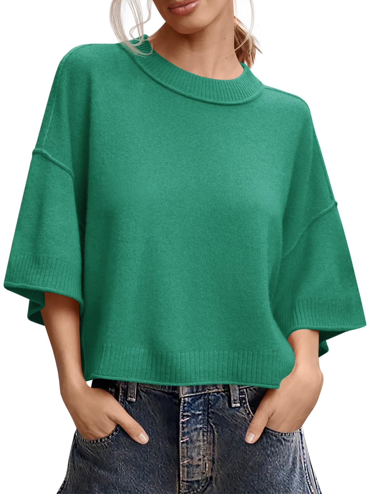 Jersey Saodimallsu De Punto Verde De Manga Corta Para Mujer - Venta Internacional.