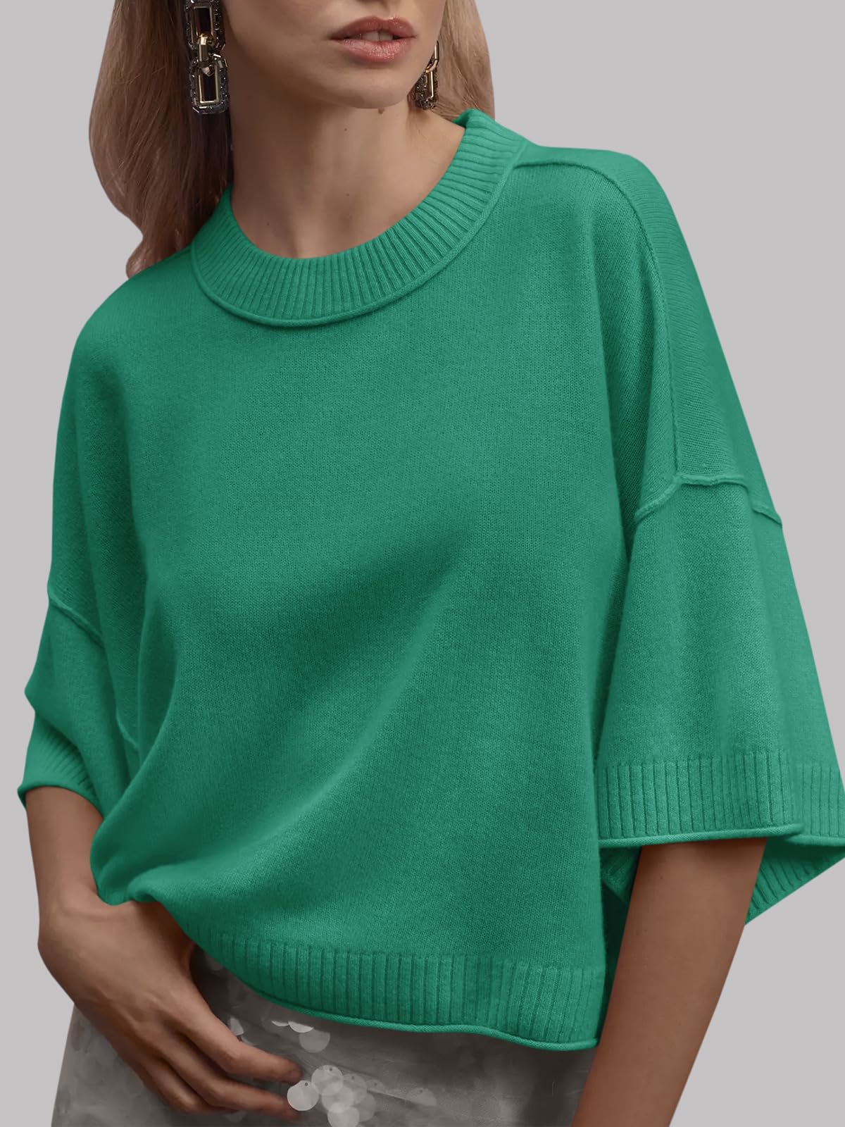 Foto 3 pulgar | Jersey Saodimallsu De Punto Verde De Manga Corta Para Mujer - Venta Internacional.