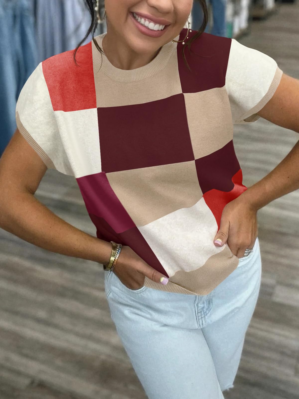 Foto 4 pulgar | Jersey Saodimallsu De Manga Corta Para Mujer, Color Block - Venta Internacional.