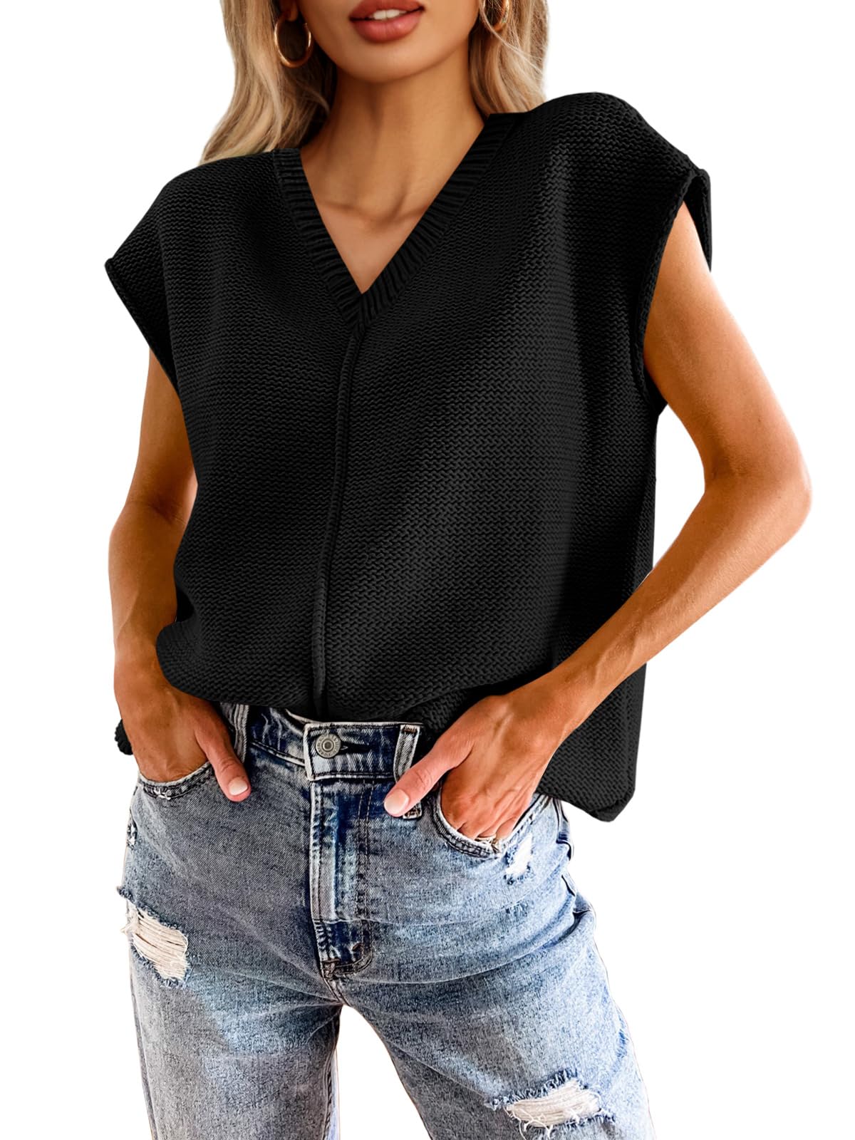 Foto 2 pulgar | Suéter Saodimallsu De Verano Con Manga Corta Y Cuello En V Para Mujer - Venta Internacional.