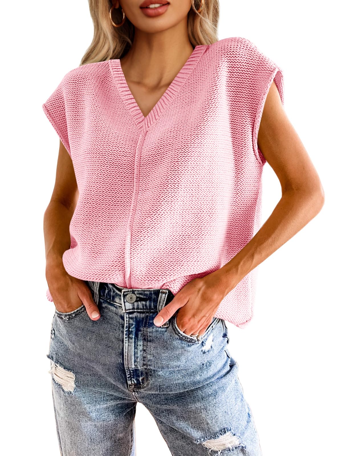Foto 2 pulgar | Suéter Saodimallsu De Verano Con Manga Corta Y Cuello En V Para Mujer - Venta Internacional.
