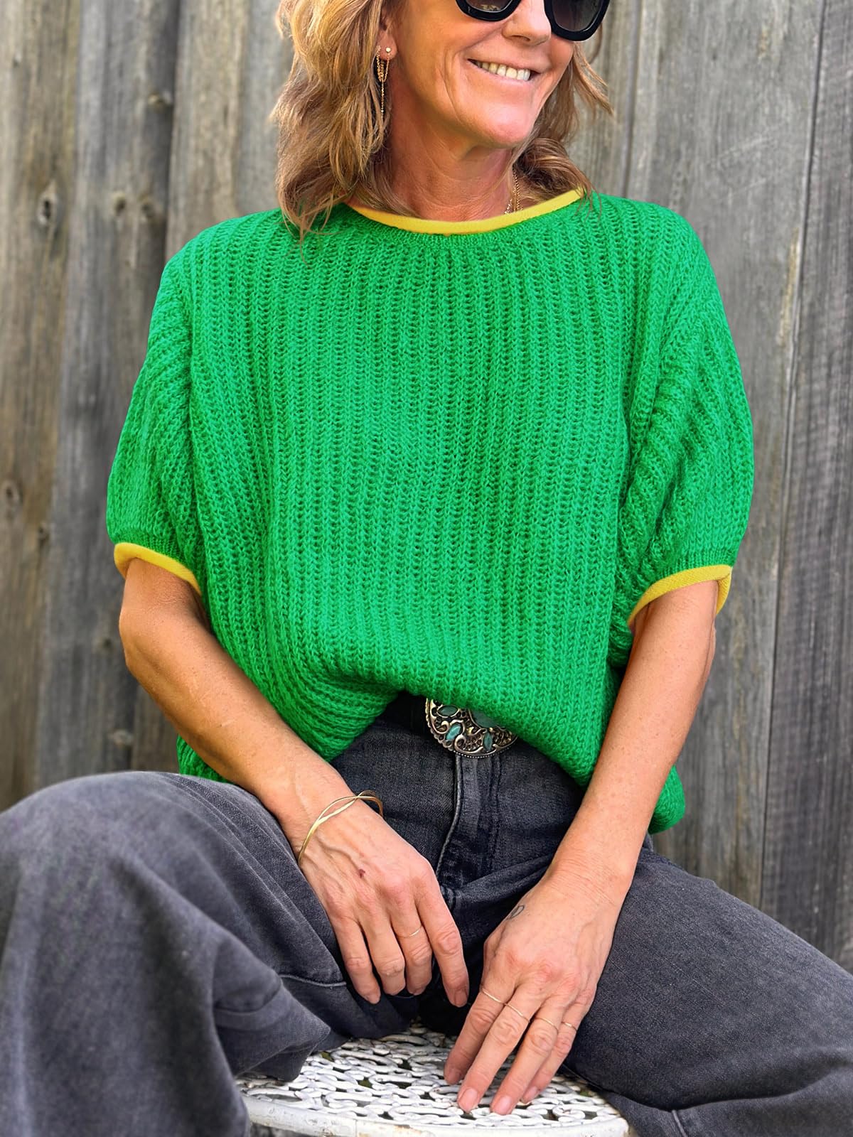 Foto 3 | Jersey Saodimallsu Puff De Manga Corta Para Mujer, Color Verde - Venta Internacional.