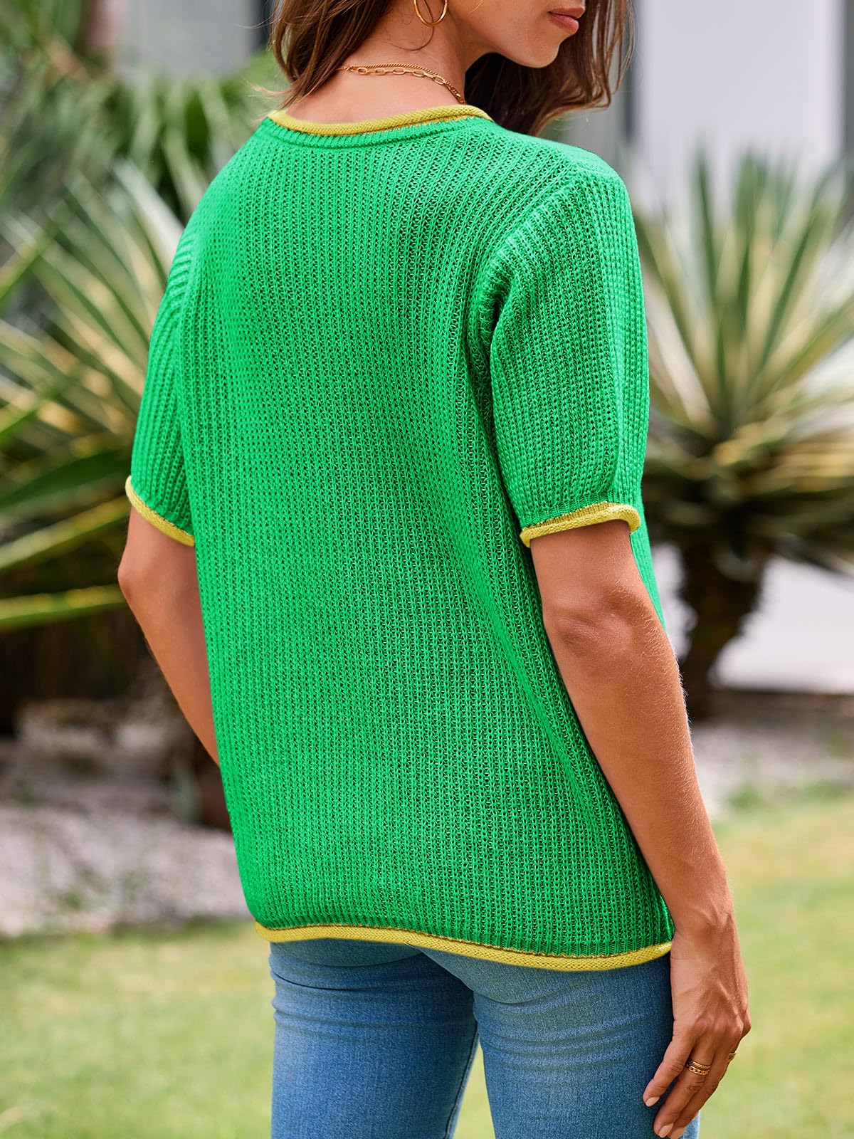 Foto 6 pulgar | Jersey Saodimallsu Puff De Manga Corta Para Mujer, Color Verde - Venta Internacional.
