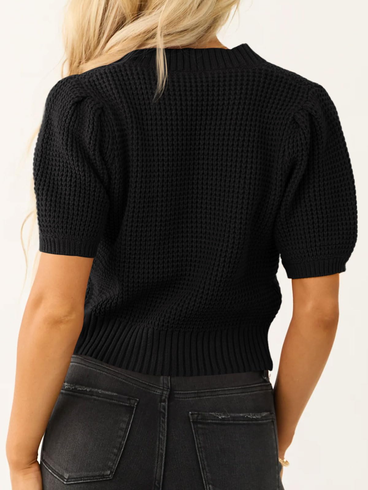Foto 5 | Jersey Saodimallsu Puff De Manga Corta Con Cuello En V Para Mujer - Venta Internacional.