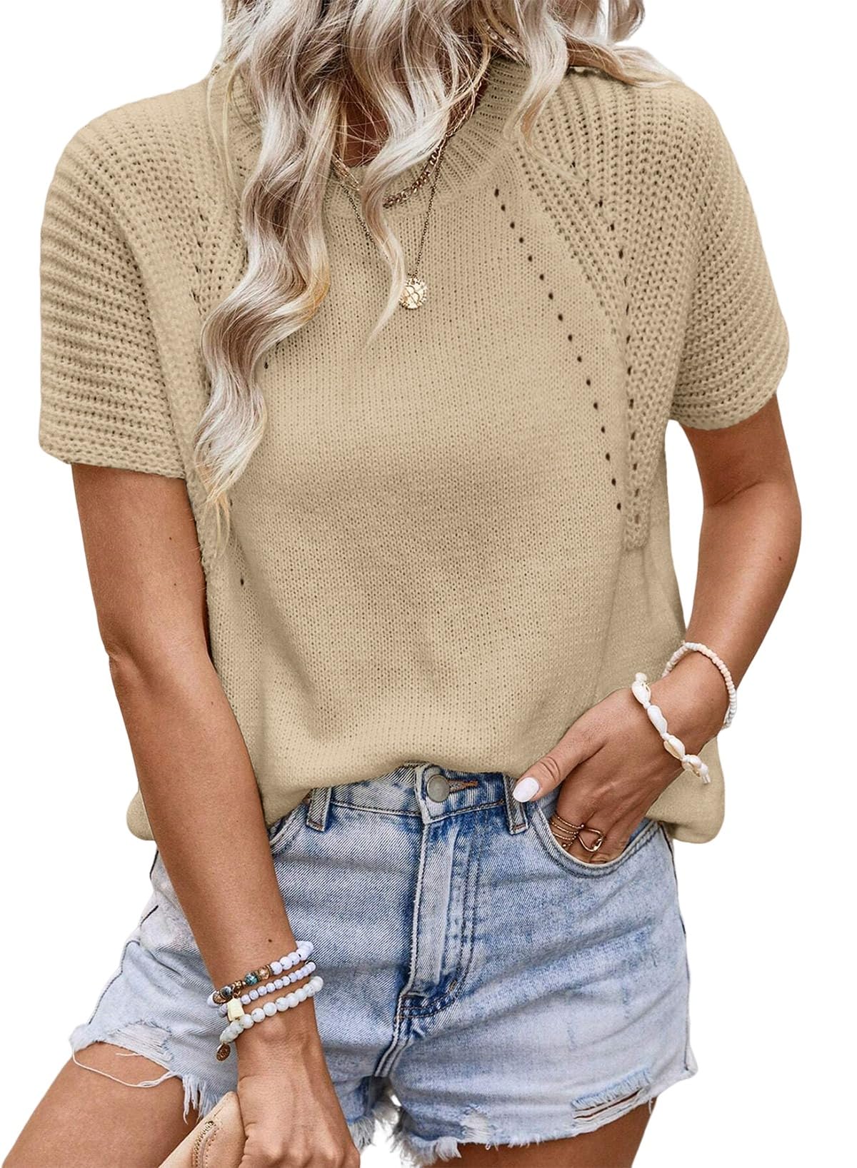 Foto 2 pulgar | Blusa De Punto De Verano Top Dokotoo Para Mujer, Cuello Redondo, Color Albaricoque - Venta Internacional.