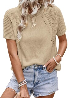 Foto 1 | Blusa De Punto De Verano Top Dokotoo Para Mujer, Cuello Redondo, Color Albaricoque - Venta Internacional.