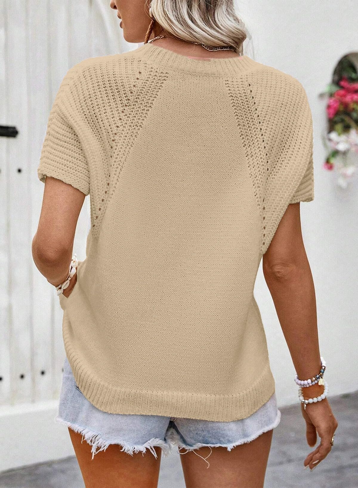 Foto 3 pulgar | Blusa De Punto De Verano Top Dokotoo Para Mujer, Cuello Redondo, Color Albaricoque - Venta Internacional.