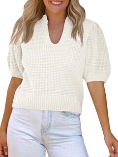 Foto 1 | Jersey Saodimallsu Puff De Manga Corta Con Cuello En V Para Mujer - Venta Internacional.