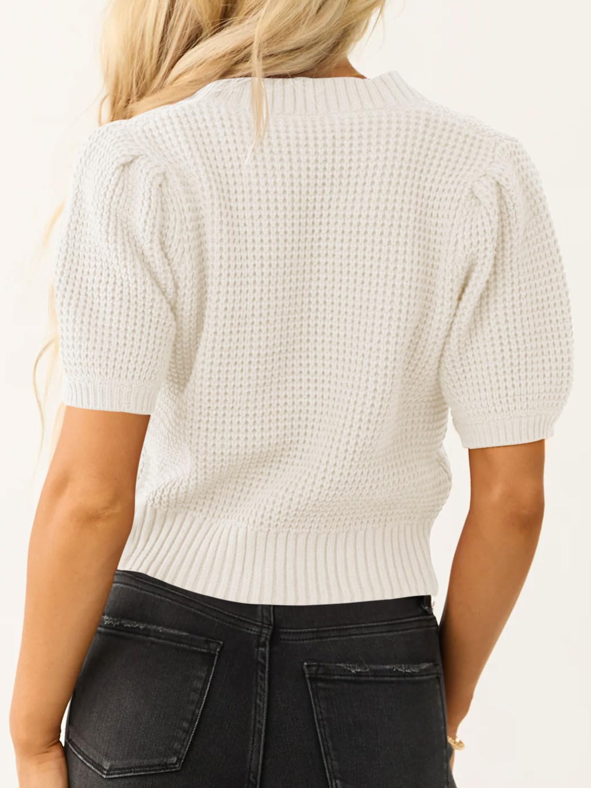 Foto 6 pulgar | Jersey Saodimallsu Puff De Manga Corta Con Cuello En V Para Mujer - Venta Internacional.