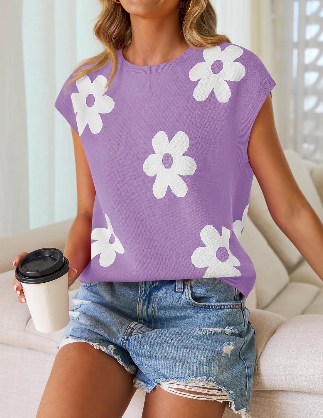 Foto 3 pulgar | Sueter Zesica para Mujer Manga Corta Morado - Venta Internacional