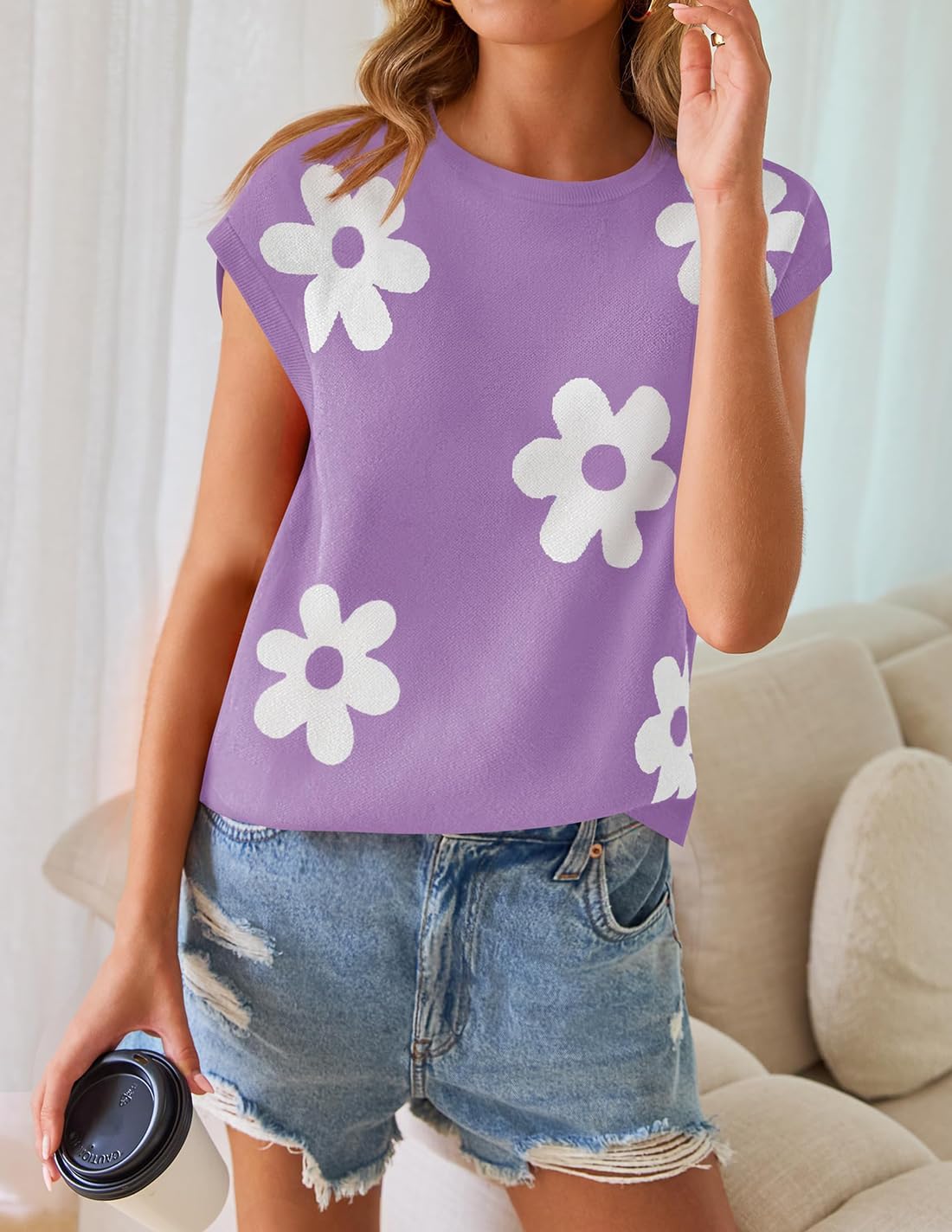 Foto 5 pulgar | Sueter Zesica para Mujer Manga Corta Morado - Venta Internacional