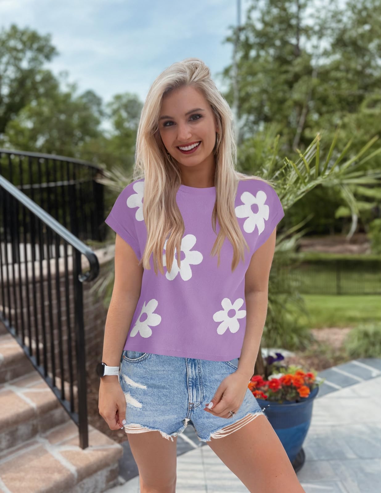 Foto 7 pulgar | Sueter Zesica para Mujer Manga Corta Morado - Venta Internacional