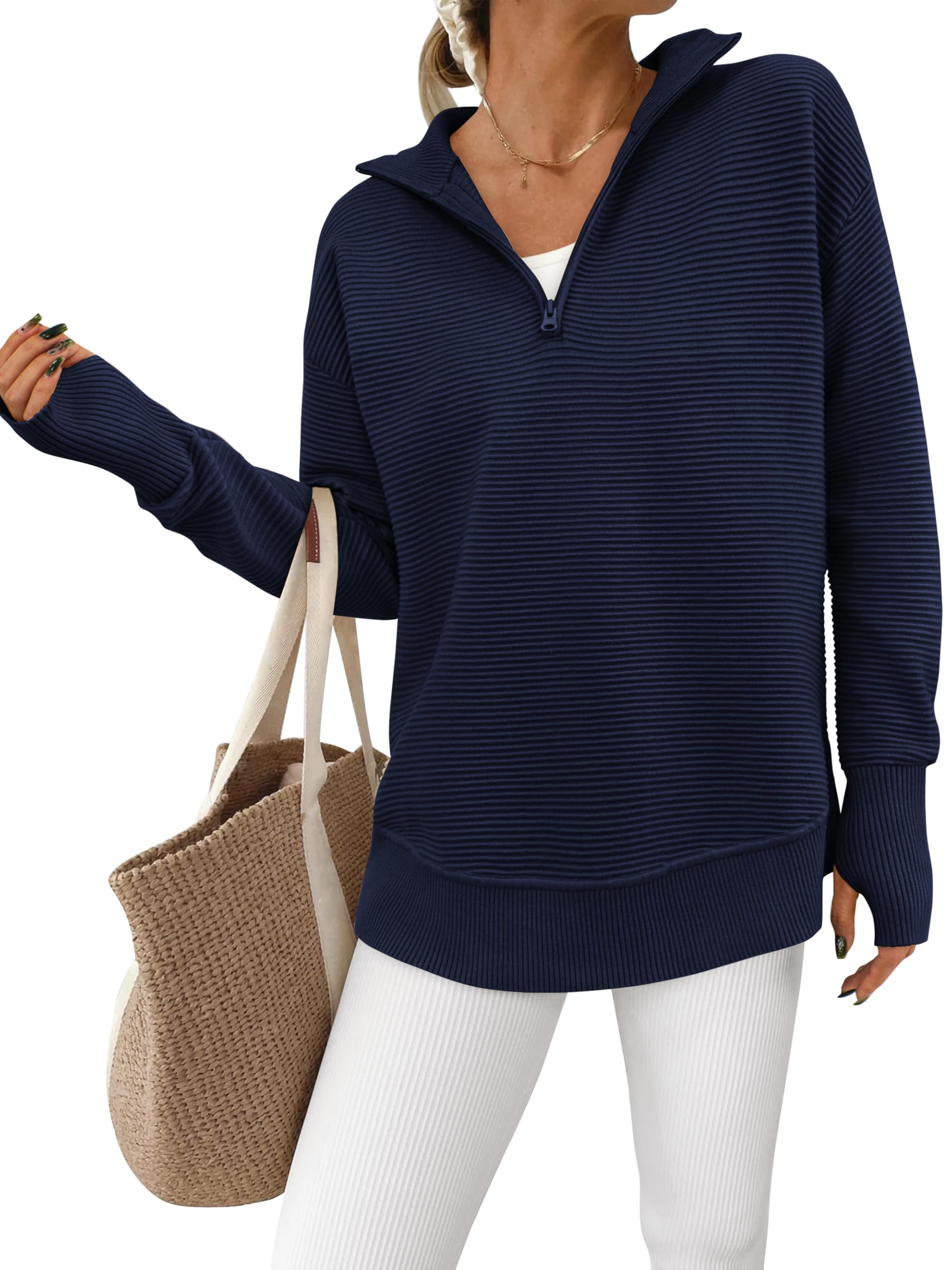 Jersey Prettygarden Para Mujer, Cuello En V, Punto Acanalado, Azul Marino - Venta Internacional.