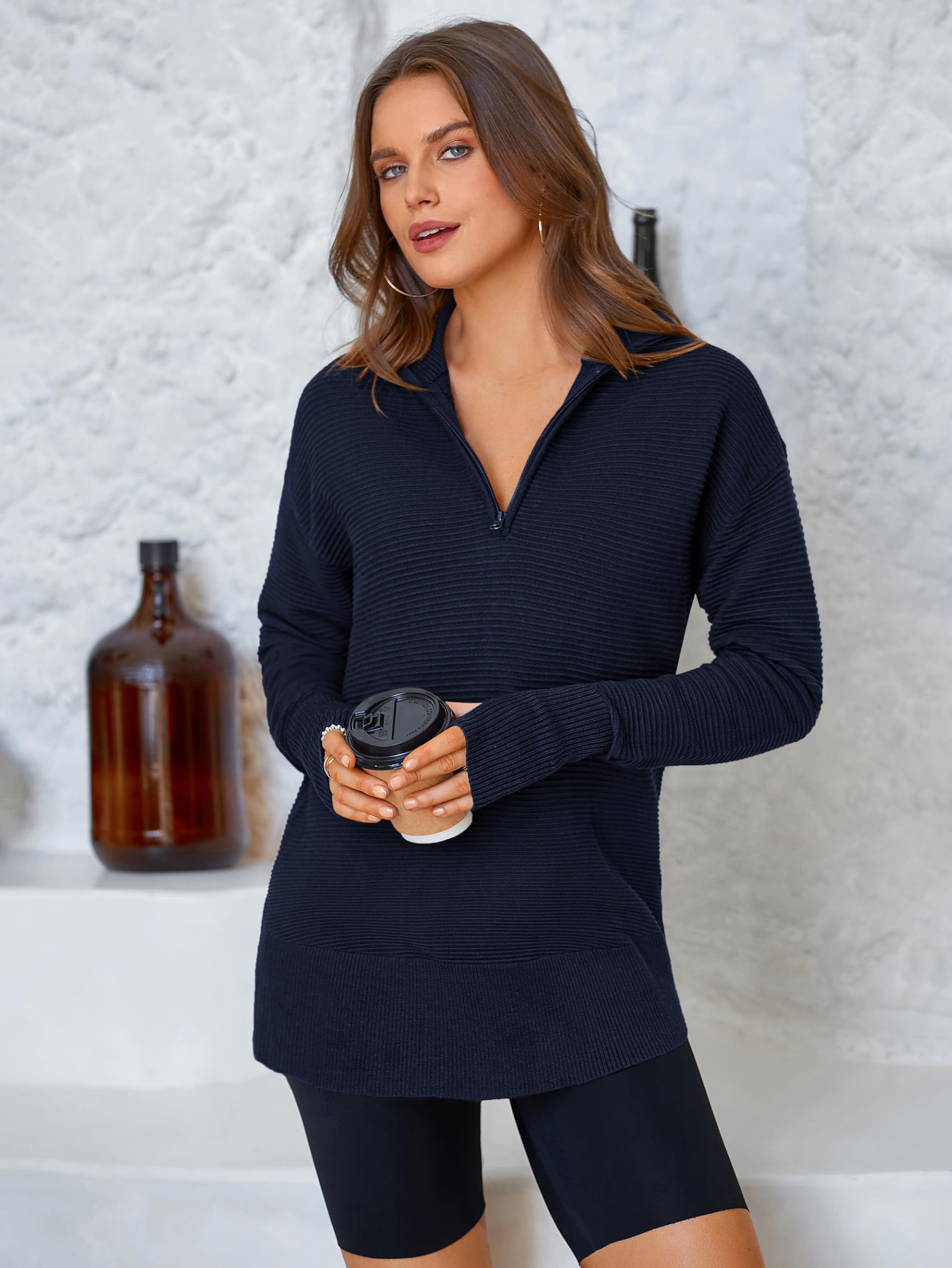 Foto 5 | Jersey Prettygarden Para Mujer, Cuello En V, Punto Acanalado, Azul Marino - Venta Internacional.
